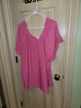 Womens Plus Sz 2X Spense Pink Shirt Lace Detailing On Sleeves